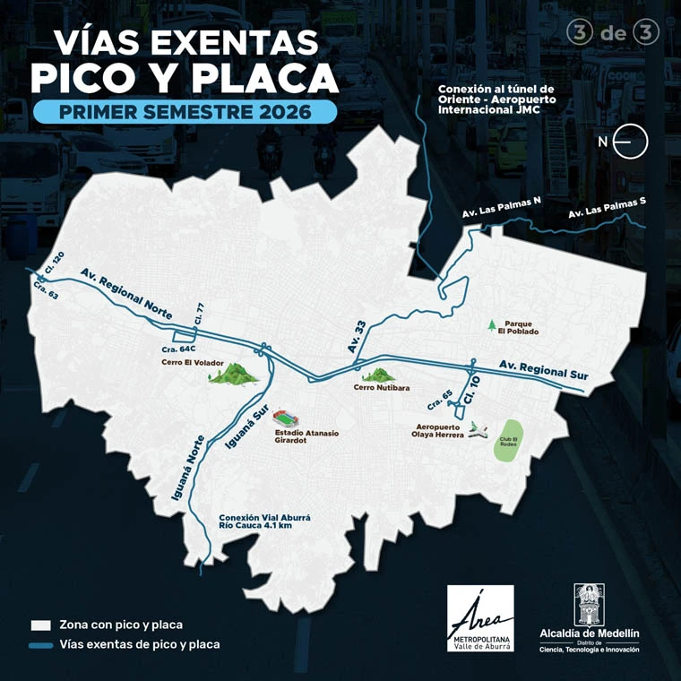 Mapa pico y placa Medellín y Valle de Aburrá 2026