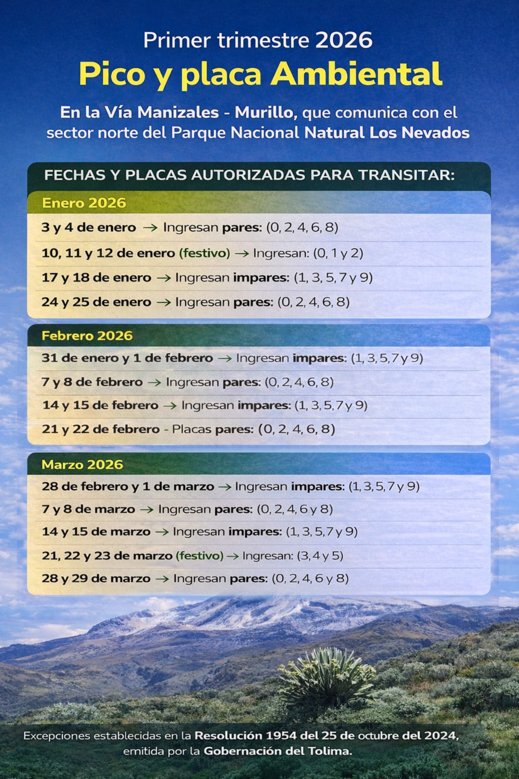 Pico y Placa Murillo Q1 2026