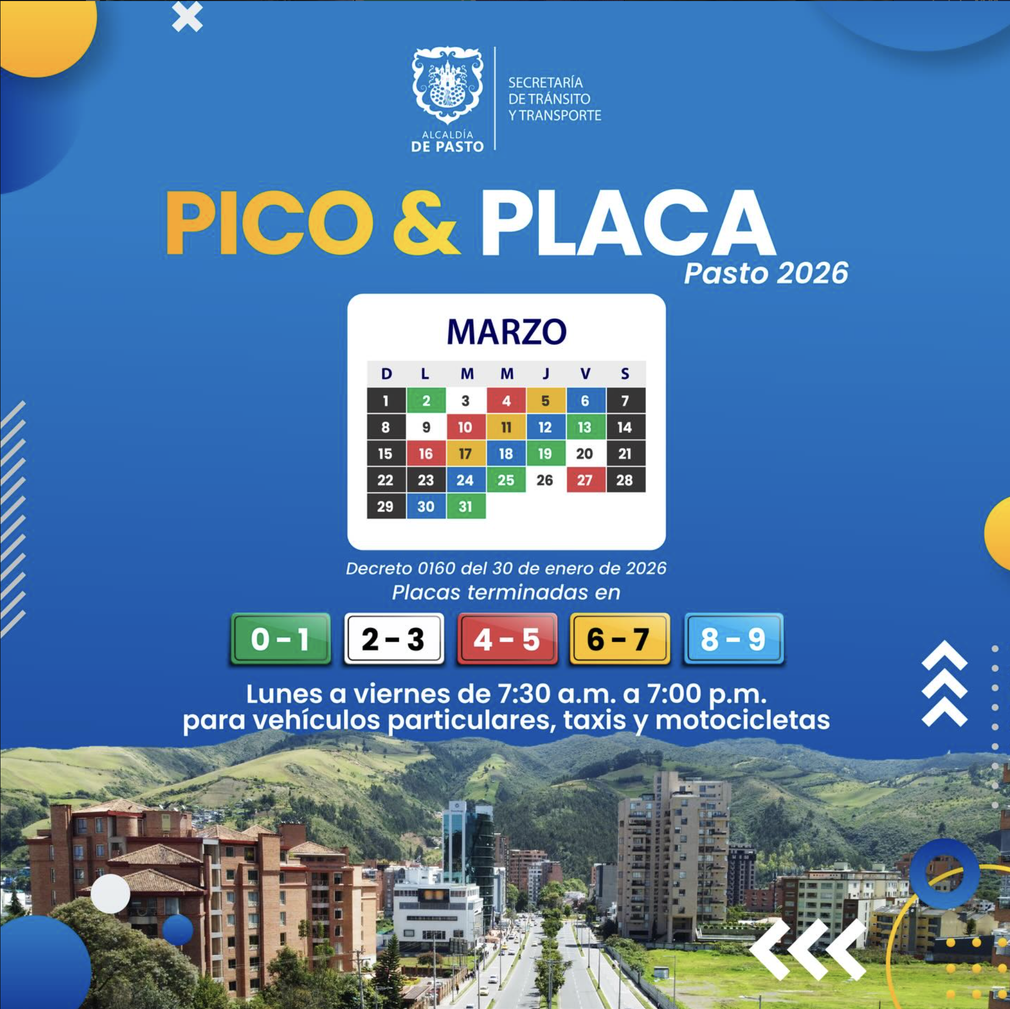 Infografía Oficial Pico y Placa Pasto 2026